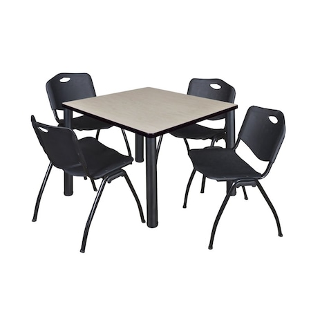 Kee Kee Square Table & Chair Set, Wood, Metal, Plastic Top, Maple TB4242PLBPBK47BK